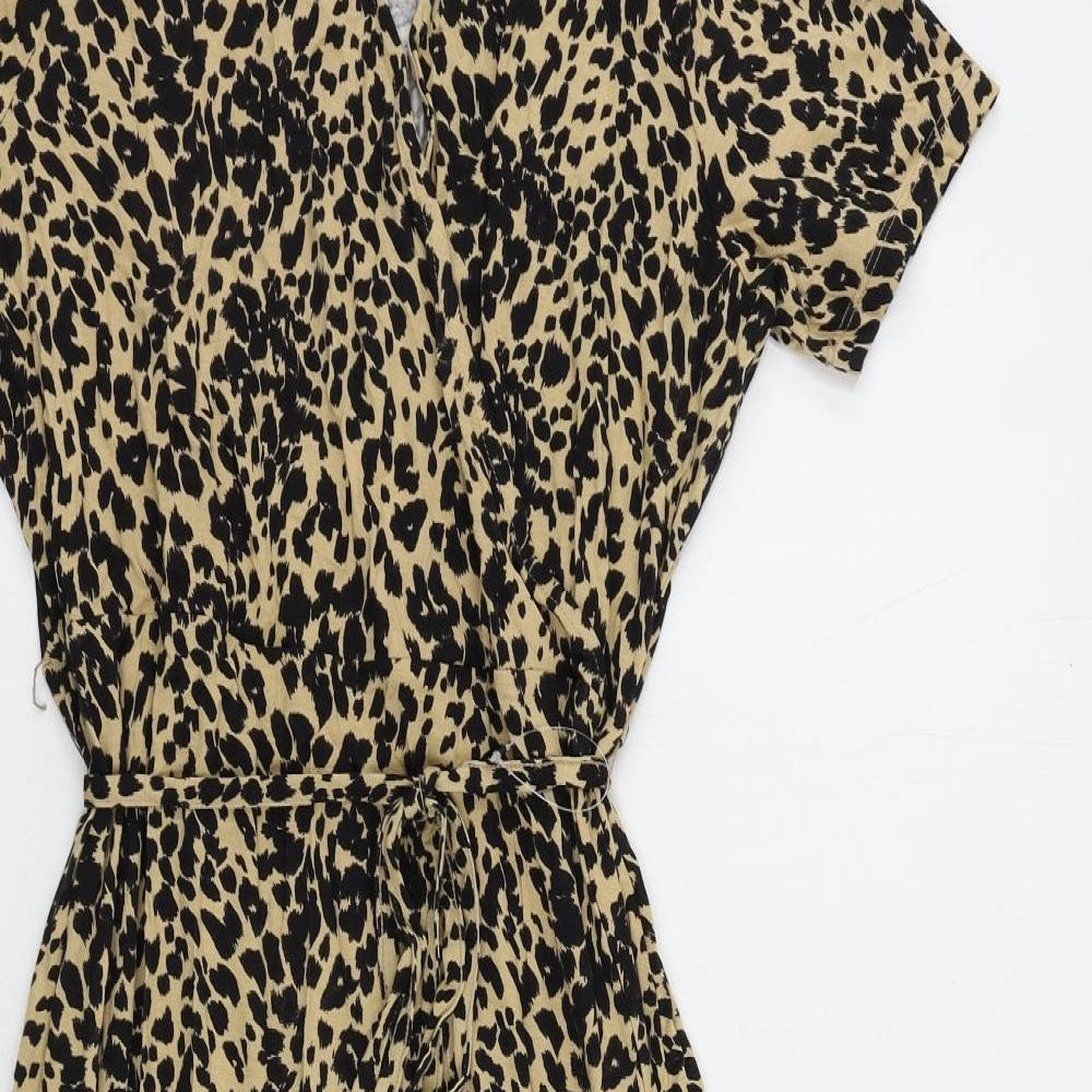 Marks and Spencer Womens Brown Animal Print Viscose A-Line Size 14 V-Neck Pullover
