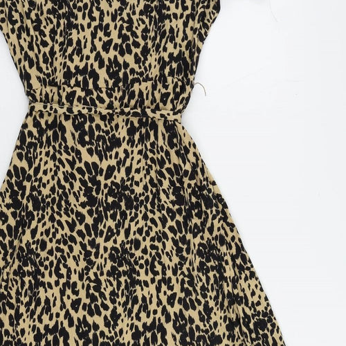 Marks and Spencer Womens Brown Animal Print Viscose A-Line Size 14 V-Neck Pullover