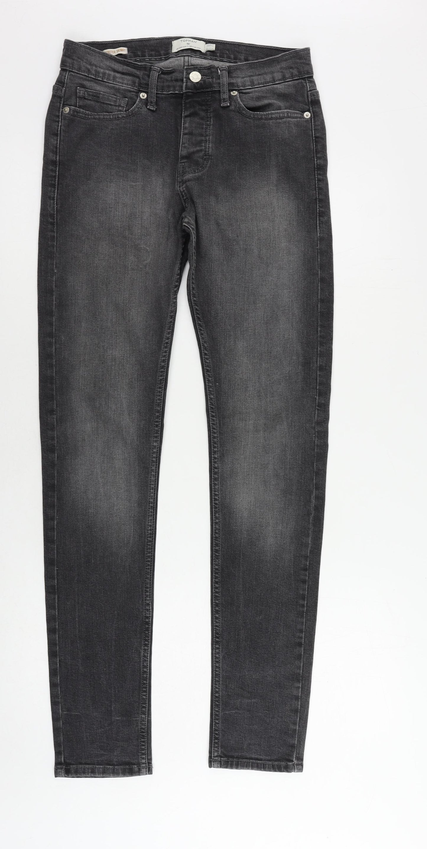 Topman Mens Grey Cotton Skinny Jeans Size 28 in L32 in Regular Button