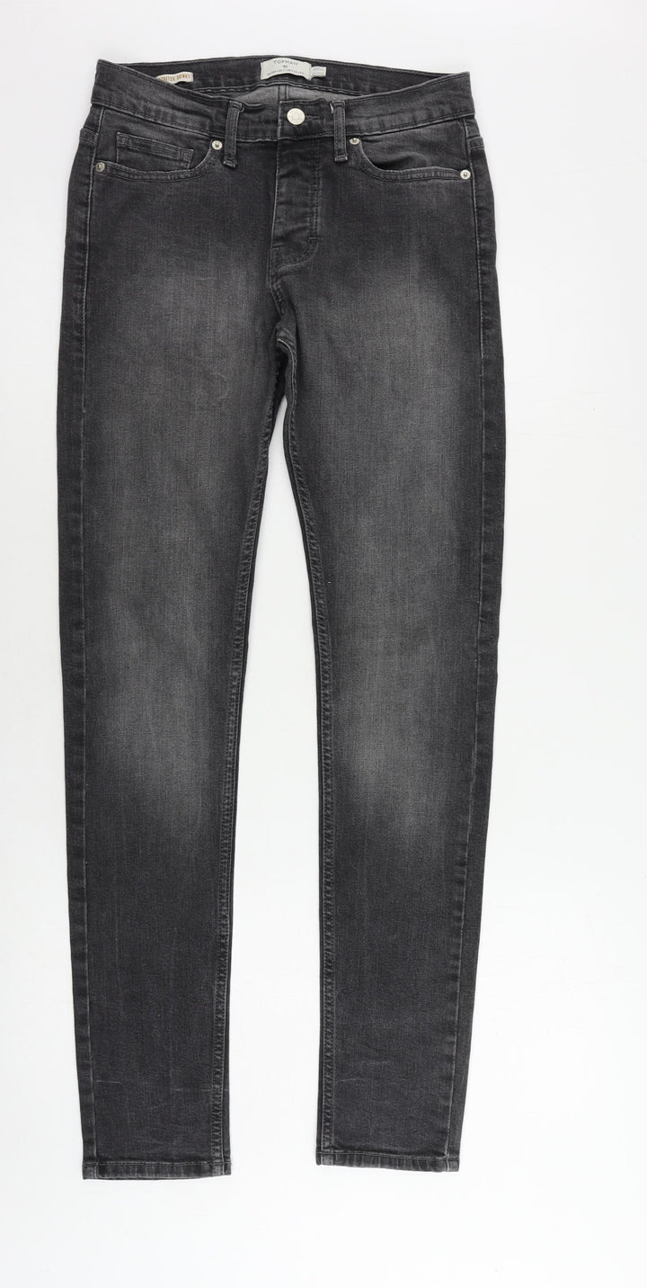Topman Mens Grey Cotton Skinny Jeans Size 28 in L32 in Regular Button