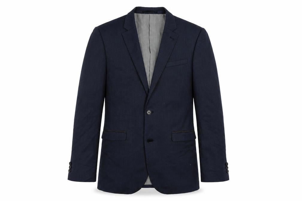 Front view of Next men’s blue polyester jacket suit jacket, size 38, regular