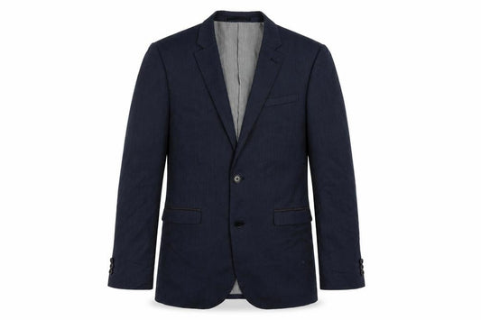 Front view of Next men’s blue polyester jacket suit jacket, size 38, regular