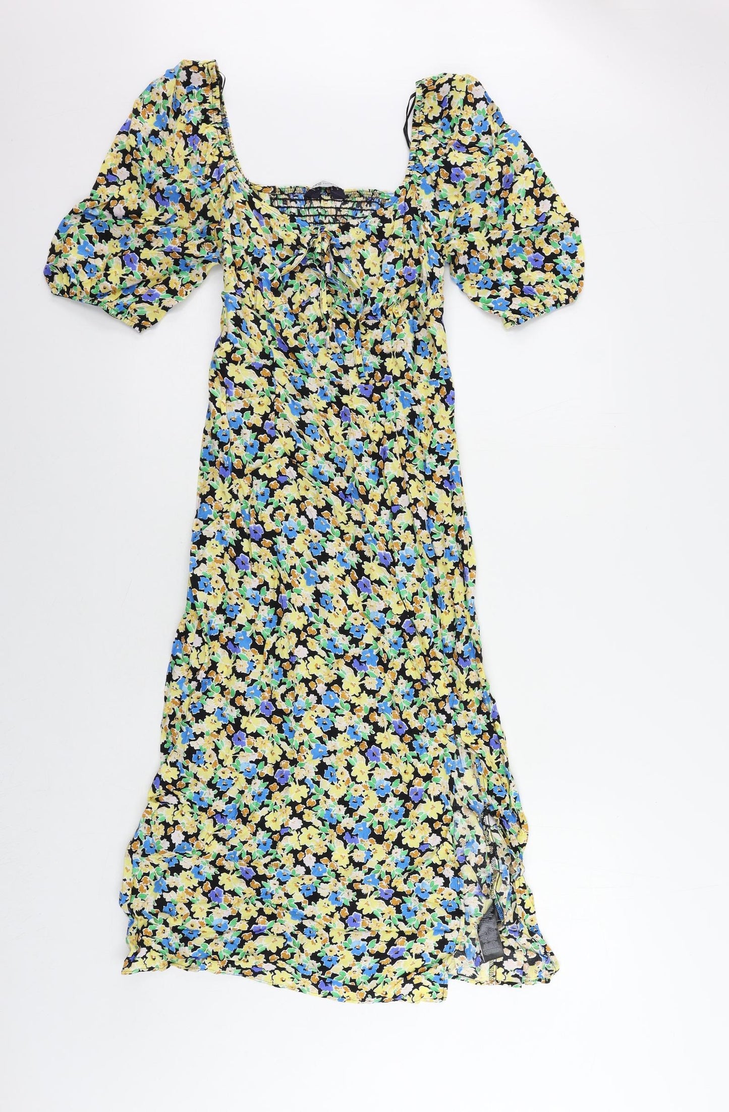 Marks and Spencer Womens Multicoloured Floral Viscose A-Line Size 8 V-Neck Zip - Shirred Back