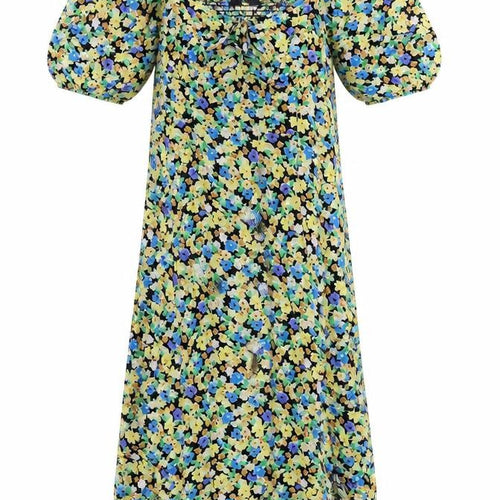 Marks and Spencer Womens Multicoloured Floral Viscose A-Line Size 8 V-Neck Zip - Shirred Back