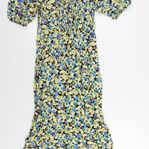 Marks and Spencer Womens Multicoloured Floral Viscose A-Line Size 8 V-Neck Zip - Shirred Back