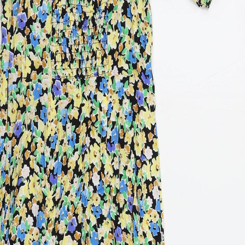 Marks and Spencer Womens Multicoloured Floral Viscose A-Line Size 8 V-Neck Zip - Shirred Back