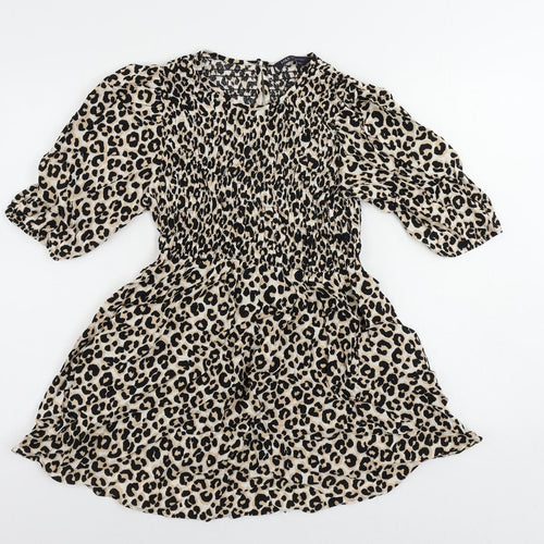 Marks and Spencer Womens Black Animal Print Viscose Basic Blouse Size 8 Round Neck - Elastic Waist