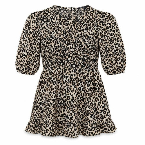 Marks and Spencer Womens Black Animal Print Viscose Basic Blouse Size 8 Round Neck - Elastic Waist