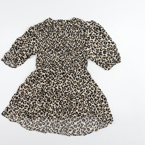 Marks and Spencer Womens Black Animal Print Viscose Basic Blouse Size 8 Round Neck - Elastic Waist