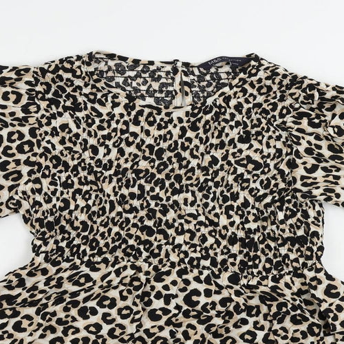 Marks and Spencer Womens Black Animal Print Viscose Basic Blouse Size 8 Round Neck - Elastic Waist