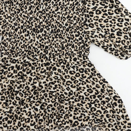 Marks and Spencer Womens Black Animal Print Viscose Basic Blouse Size 8 Round Neck - Elastic Waist