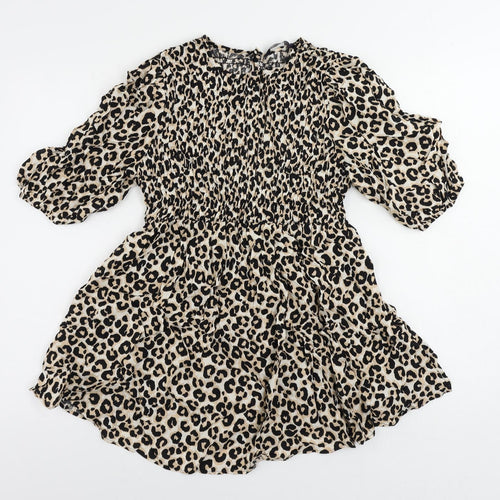 Marks and Spencer Womens Black Animal Print Viscose Basic Blouse Size 10 Round Neck