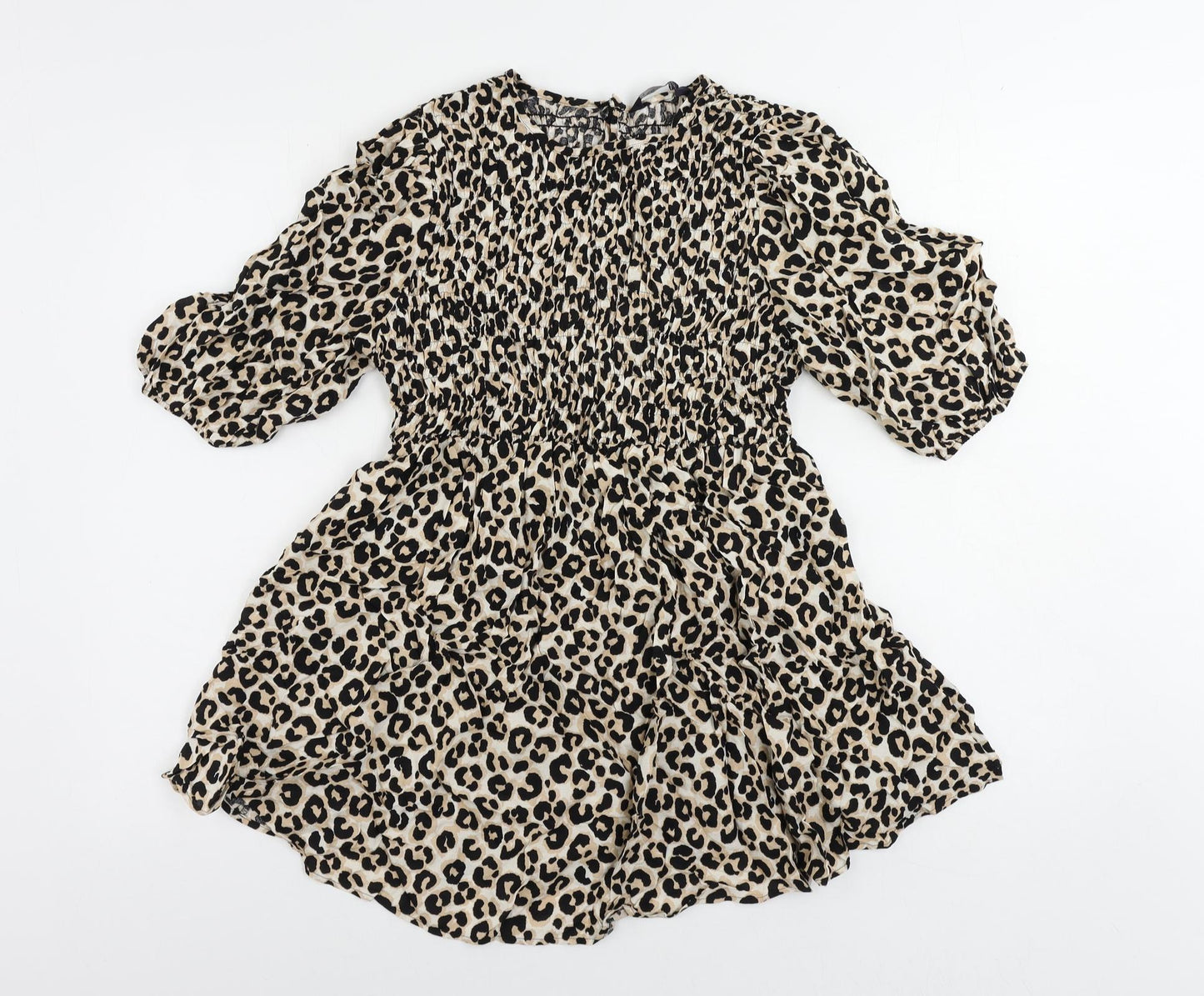Marks and Spencer Womens Black Animal Print Viscose Basic Blouse Size 10 Round Neck