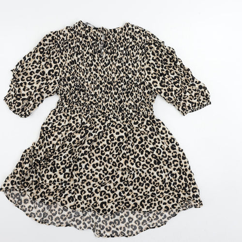 Marks and Spencer Womens Black Animal Print Viscose Basic Blouse Size 10 Round Neck