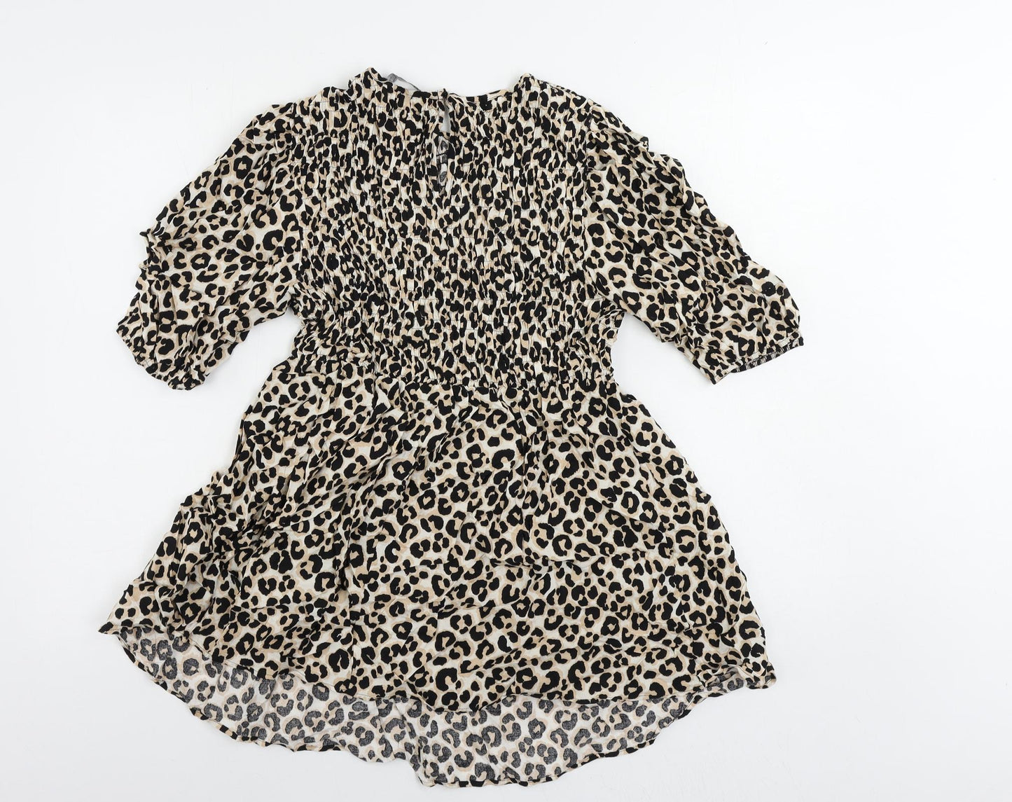 Marks and Spencer Womens Black Animal Print Viscose Basic Blouse Size 10 Round Neck