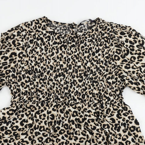 Marks and Spencer Womens Black Animal Print Viscose Basic Blouse Size 10 Round Neck