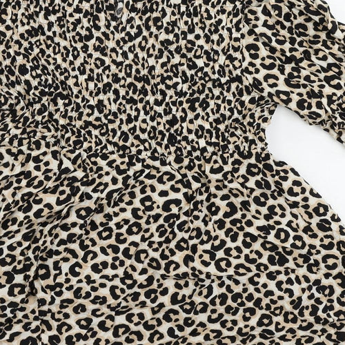 Marks and Spencer Womens Black Animal Print Viscose Basic Blouse Size 10 Round Neck