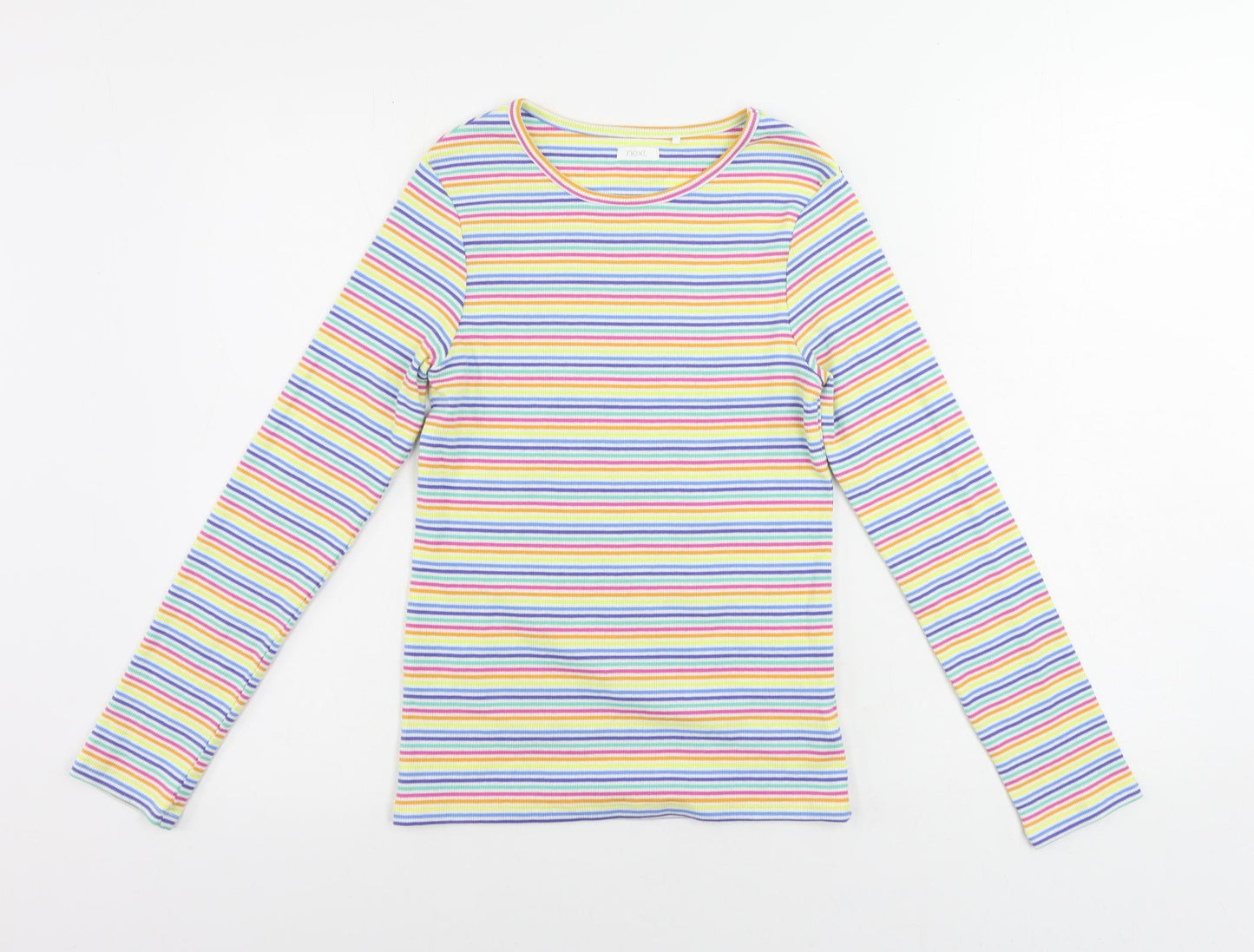 NEXT Girls Multicoloured Striped Cotton Pullover T-Shirt Size 12 Years Crew Neck Pullover