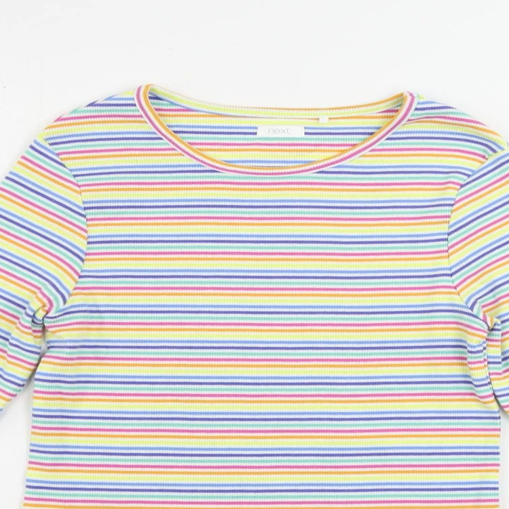NEXT Girls Multicoloured Striped Cotton Pullover T-Shirt Size 12 Years Crew Neck Pullover