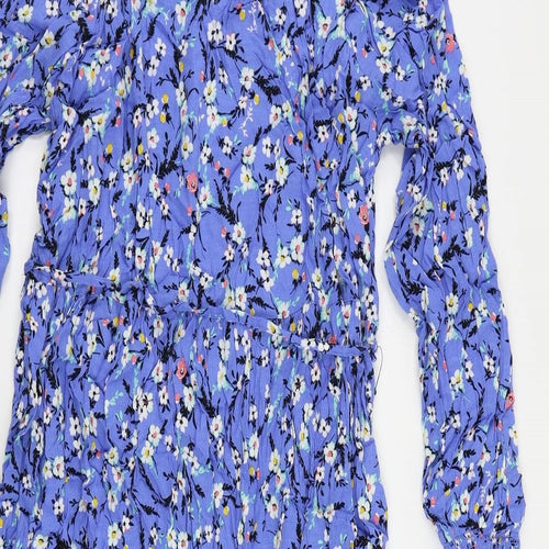 Marks and Spencer Womens Blue Floral Viscose A-Line Size 14 V-Neck Pullover