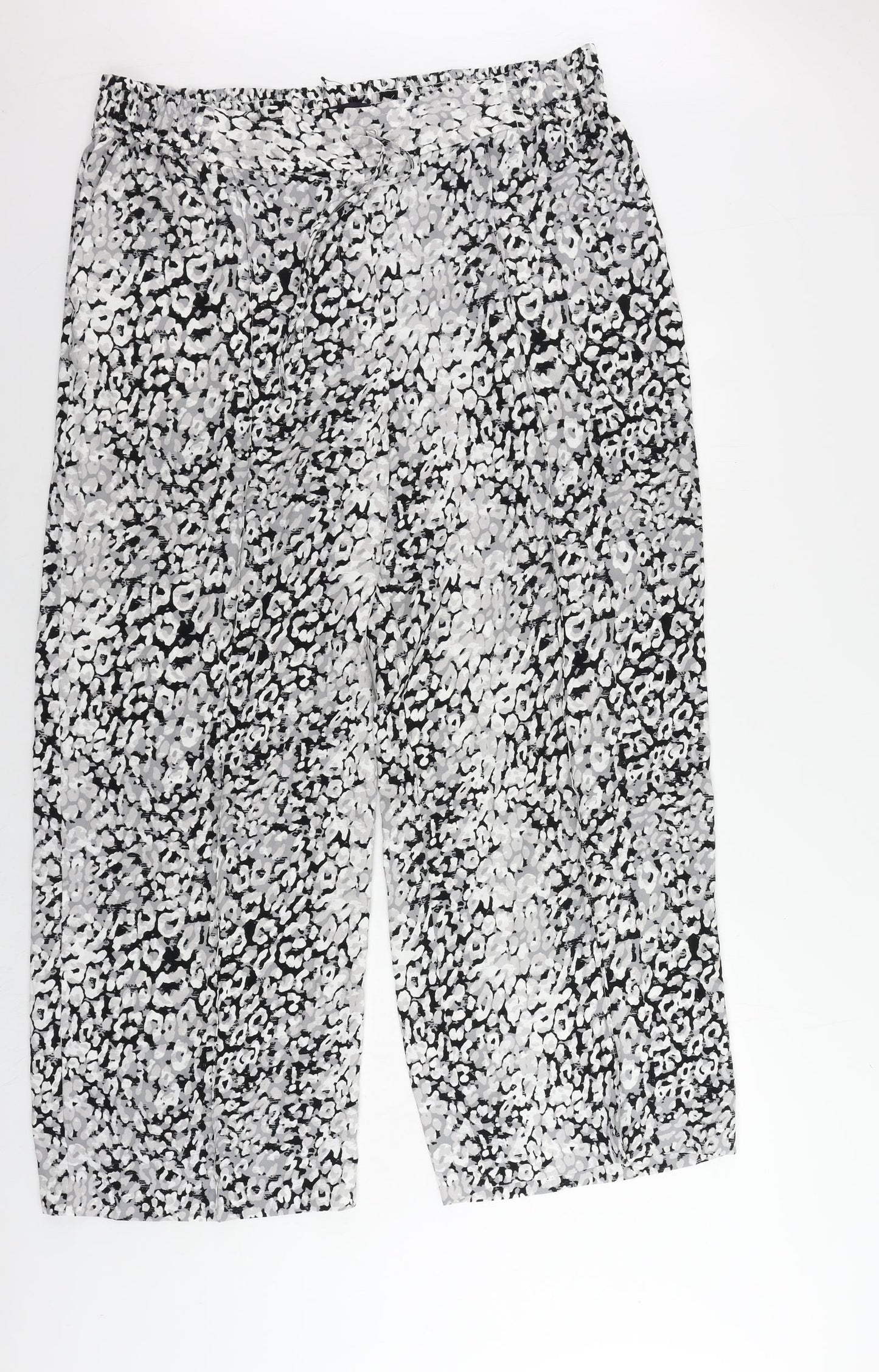 Marks and Spencer Womens Grey Animal Print Polyester Trousers Size 20 L28 in Regular Drawstring - Adjustable Waist