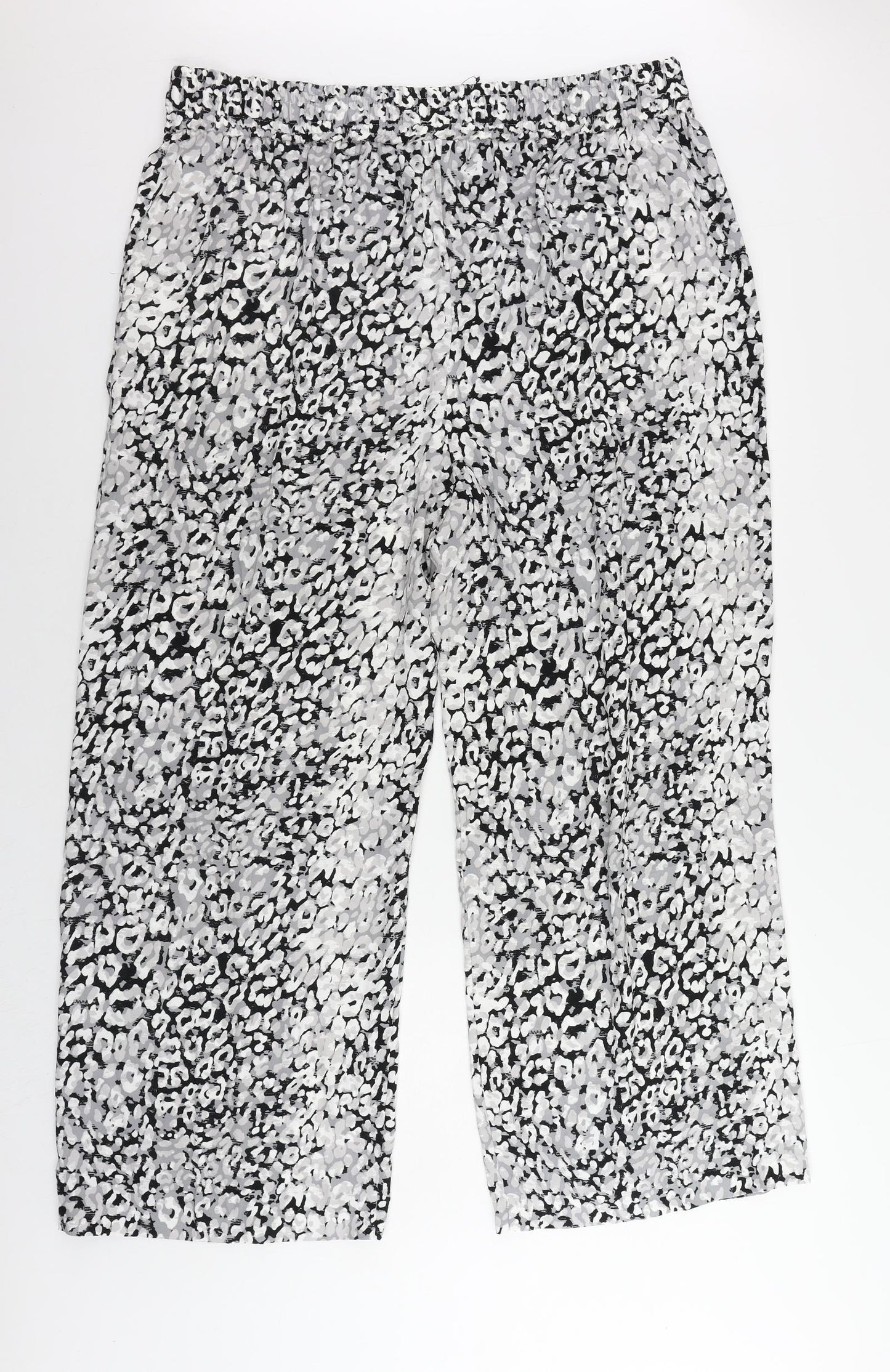 Marks and Spencer Womens Grey Animal Print Polyester Trousers Size 20 L28 in Regular Drawstring - Adjustable Waist