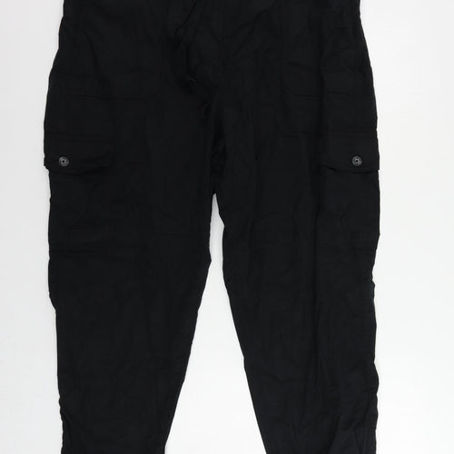 Marks and Spencer Womens Black Lyocell Cargo Trousers Size 20 L28 in Regular Button