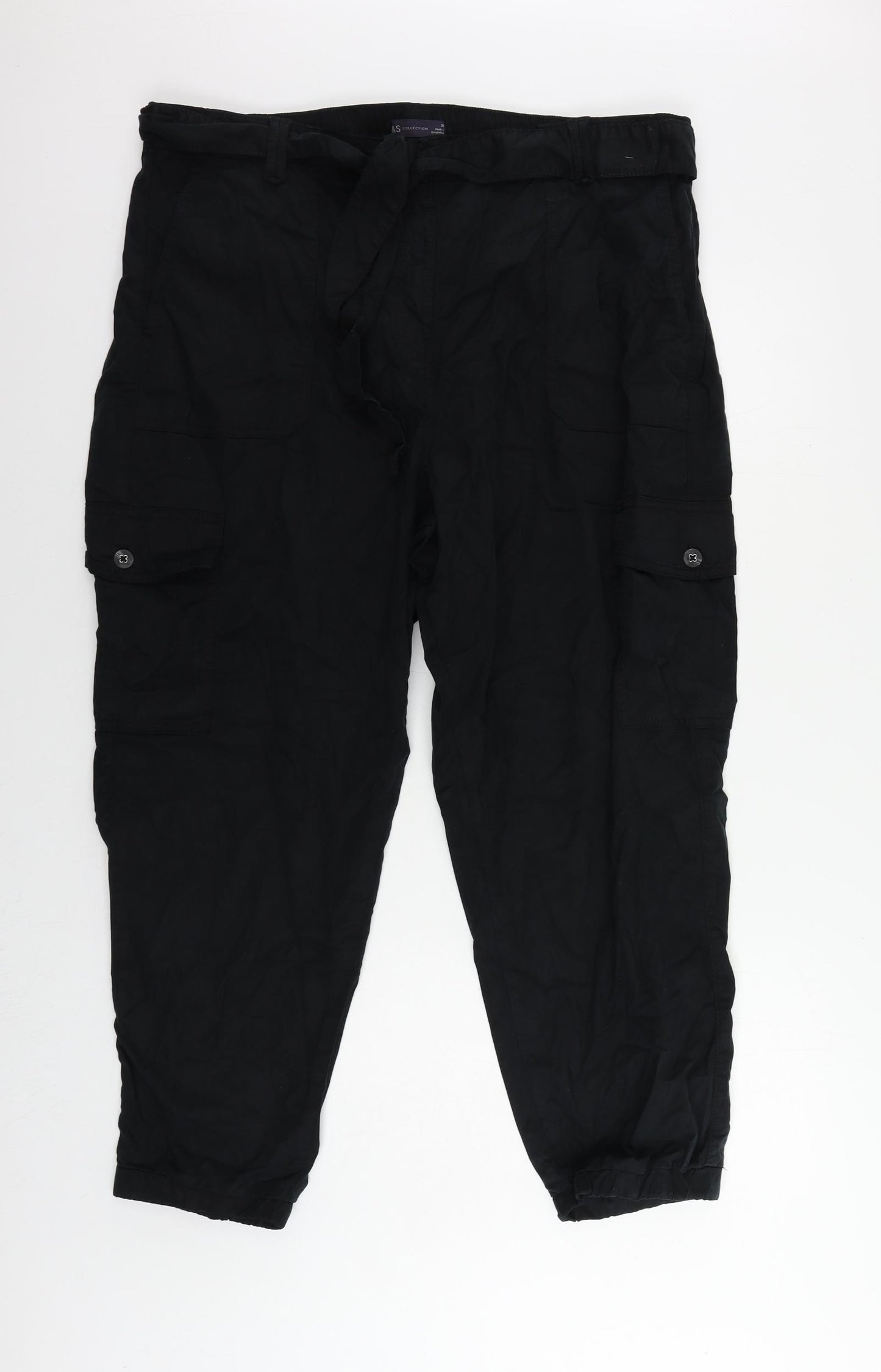 Marks and Spencer Womens Black Lyocell Cargo Trousers Size 20 L28 in Regular Button