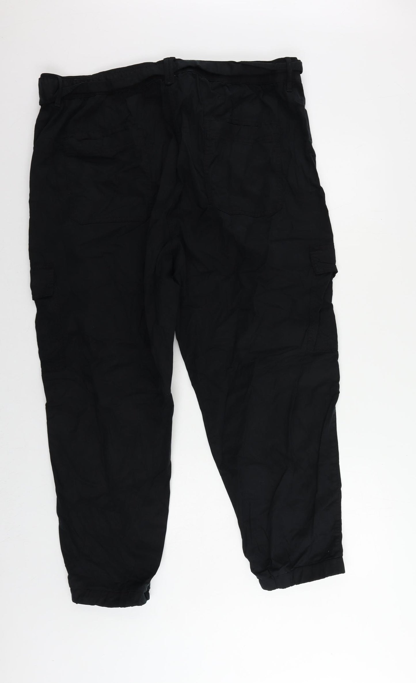 Marks and Spencer Womens Black Lyocell Cargo Trousers Size 20 L28 in Regular Button