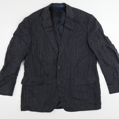 Marks and Spencer Mens Blue Striped Linen Jacket Blazer Size 44 Regular