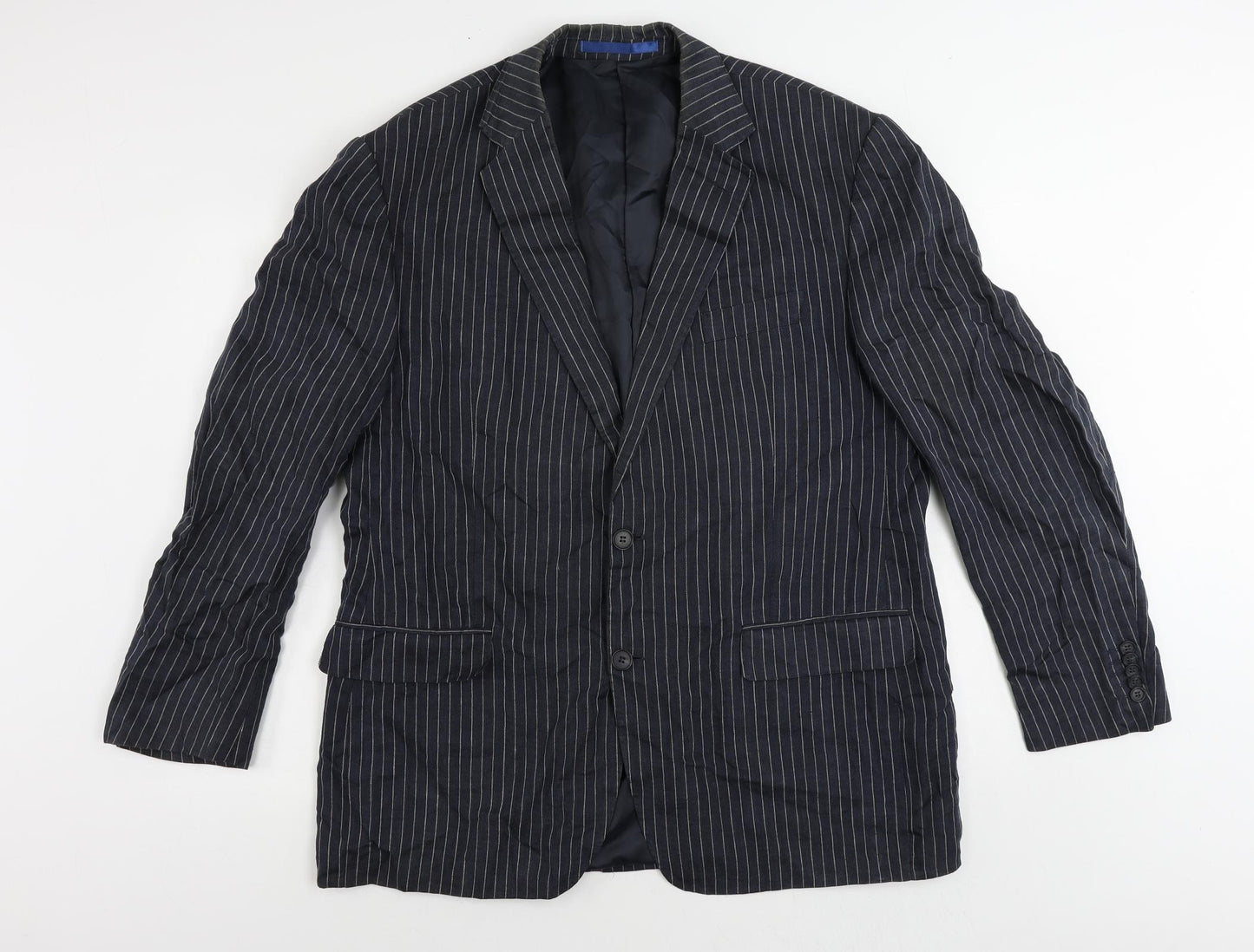 Marks and Spencer Mens Blue Striped Linen Jacket Blazer Size 44 Regular