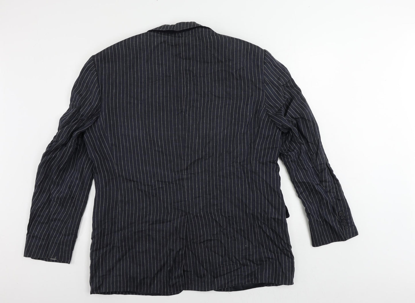 Marks and Spencer Mens Blue Striped Linen Jacket Blazer Size 44 Regular