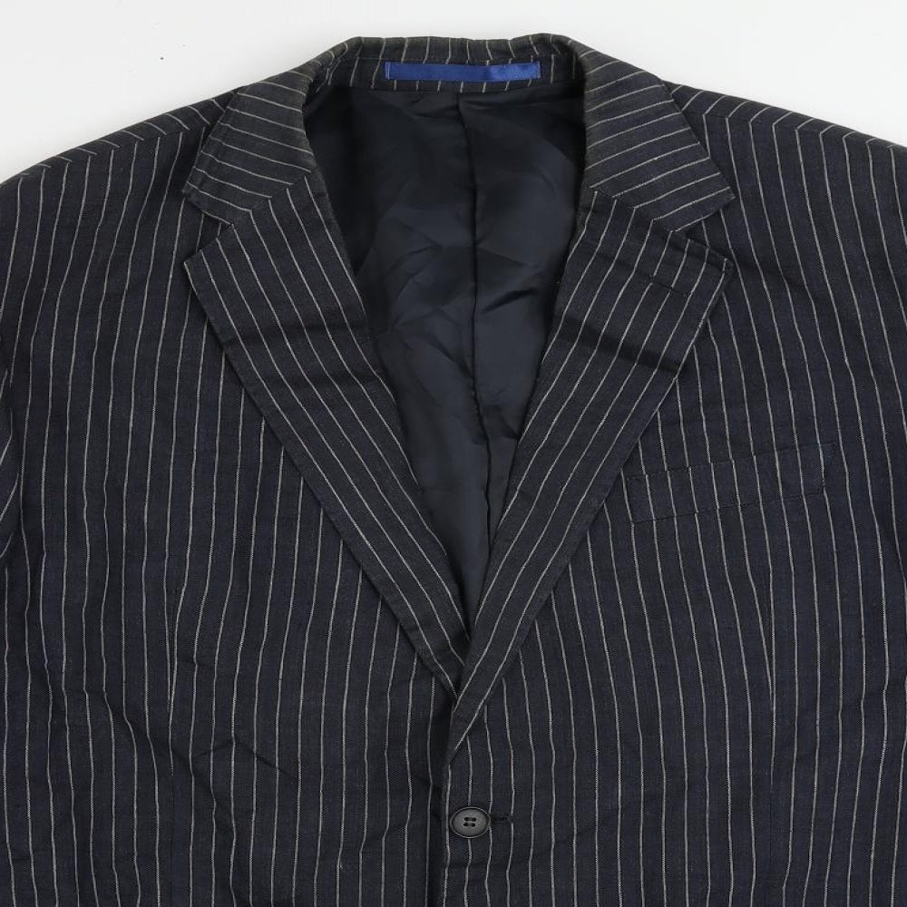 Marks and Spencer Mens Blue Striped Linen Jacket Blazer Size 44 Regular