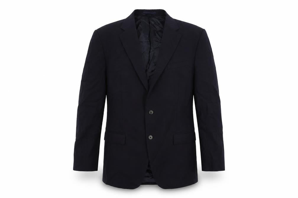 Front view of Marks & Spencer men’s blue wool jacket suit jacket, size 44, regular