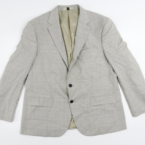 Marks and Spencer Mens Beige Plaid Polyester Jacket Suit Jacket Size 44 Regular