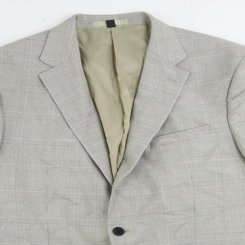 Marks and Spencer Mens Beige Plaid Polyester Jacket Suit Jacket Size 44 Regular