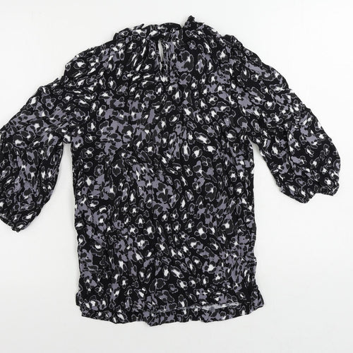 Marks and Spencer Womens Black Animal Print Viscose Basic Blouse Size 8 Mock Neck