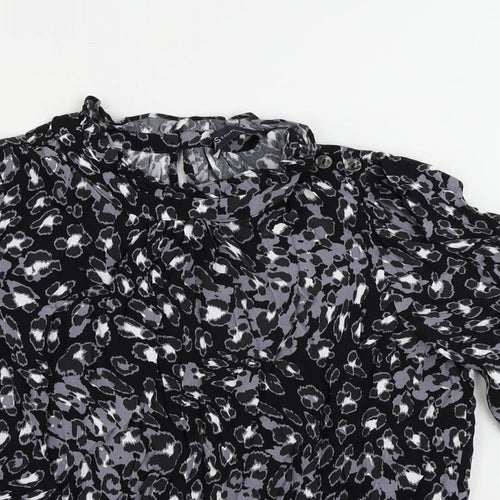 Marks and Spencer Womens Black Animal Print Viscose Basic Blouse Size 8 Mock Neck