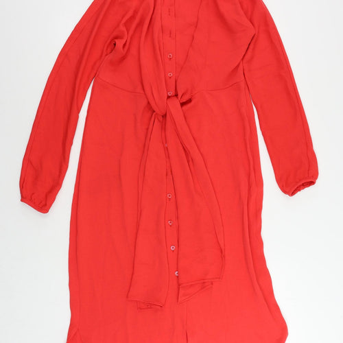 Marks and Spencer Womens Red Polyester Shirt Dress Size 6 Collared Button