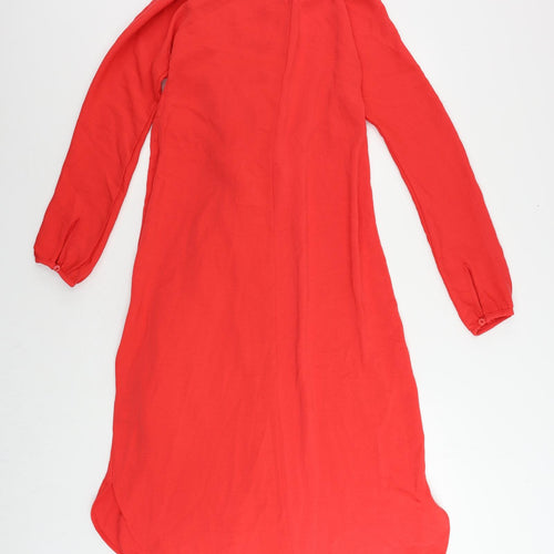 Marks and Spencer Womens Red Polyester Shirt Dress Size 6 Collared Button