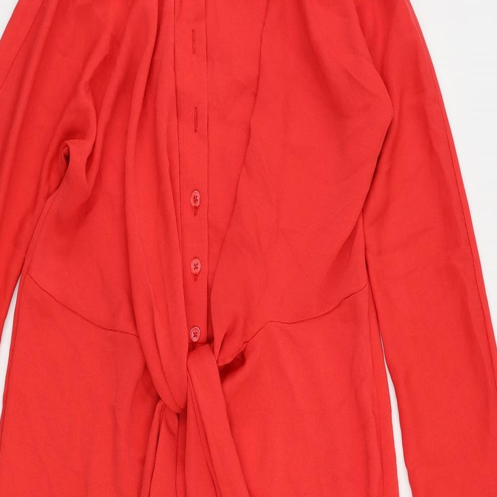 Marks and Spencer Womens Red Polyester Shirt Dress Size 6 Collared Button