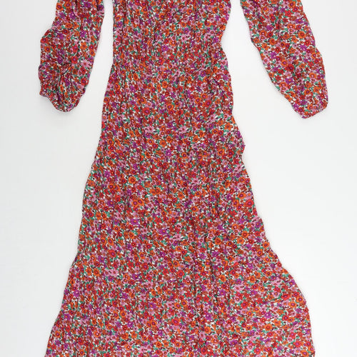 Marks and Spencer Womens Multicoloured Floral Viscose A-Line Size 8 Off the Shoulder Pullover
