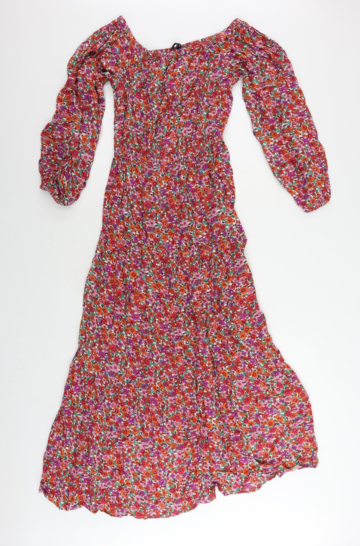 Marks and Spencer Womens Multicoloured Floral Viscose A-Line Size 8 Off the Shoulder Pullover
