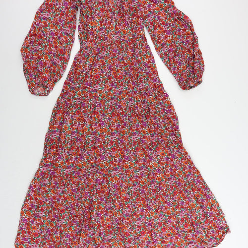 Marks and Spencer Womens Multicoloured Floral Viscose A-Line Size 8 Off the Shoulder Pullover