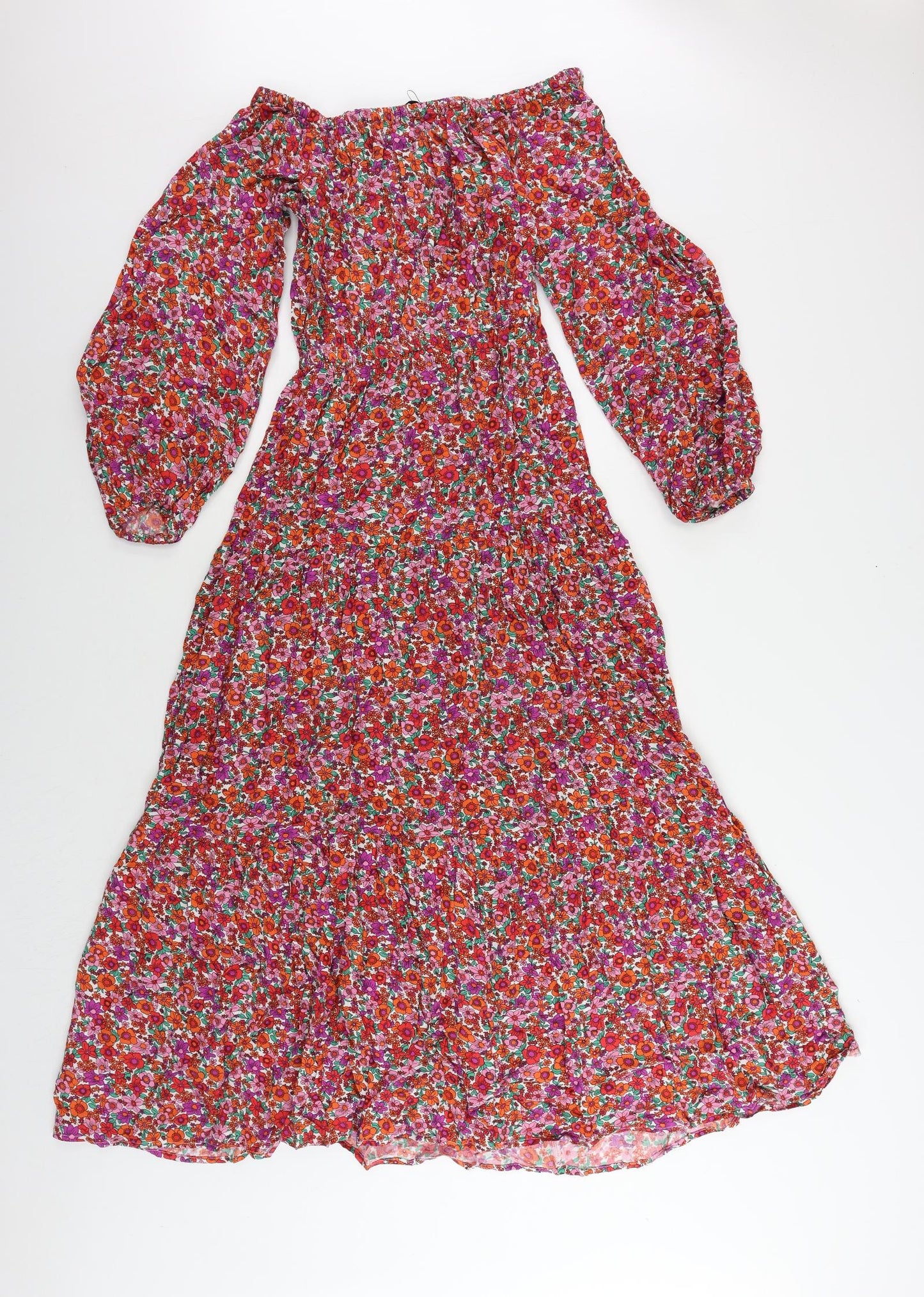 Marks and Spencer Womens Multicoloured Floral Viscose A-Line Size 8 Off the Shoulder Pullover