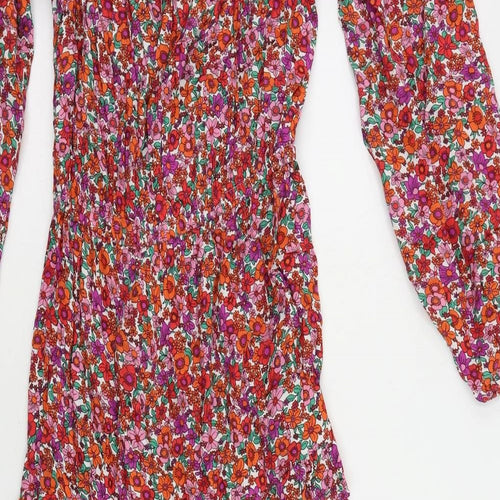 Marks and Spencer Womens Multicoloured Floral Viscose A-Line Size 8 Off the Shoulder Pullover