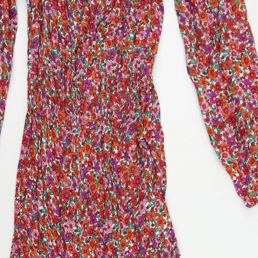Marks and Spencer Womens Multicoloured Floral Viscose A-Line Size 8 Off the Shoulder Pullover