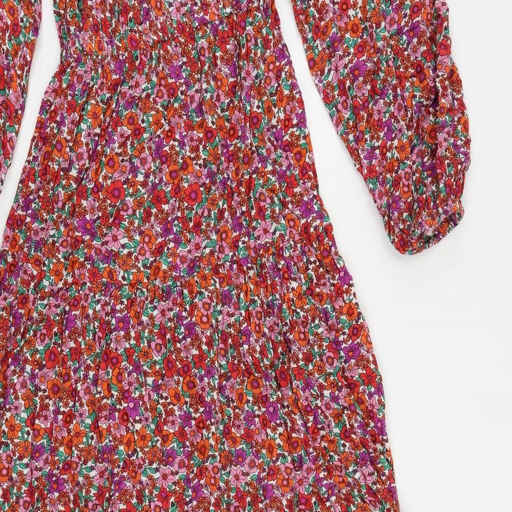 Marks and Spencer Womens Multicoloured Floral Viscose A-Line Size 8 Off the Shoulder Pullover