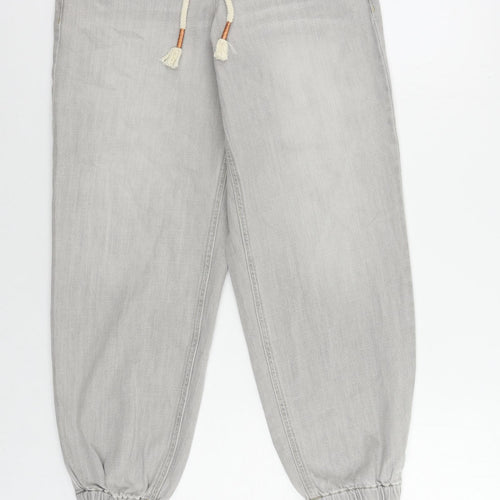 Marks and Spencer Womens Grey Cotton Jogger Trousers Size 6 L25 in Regular Drawstring