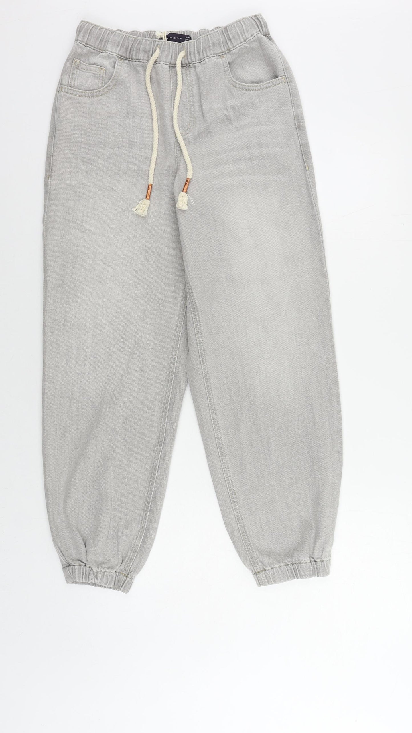 Marks and Spencer Womens Grey Cotton Jogger Trousers Size 6 L25 in Regular Drawstring